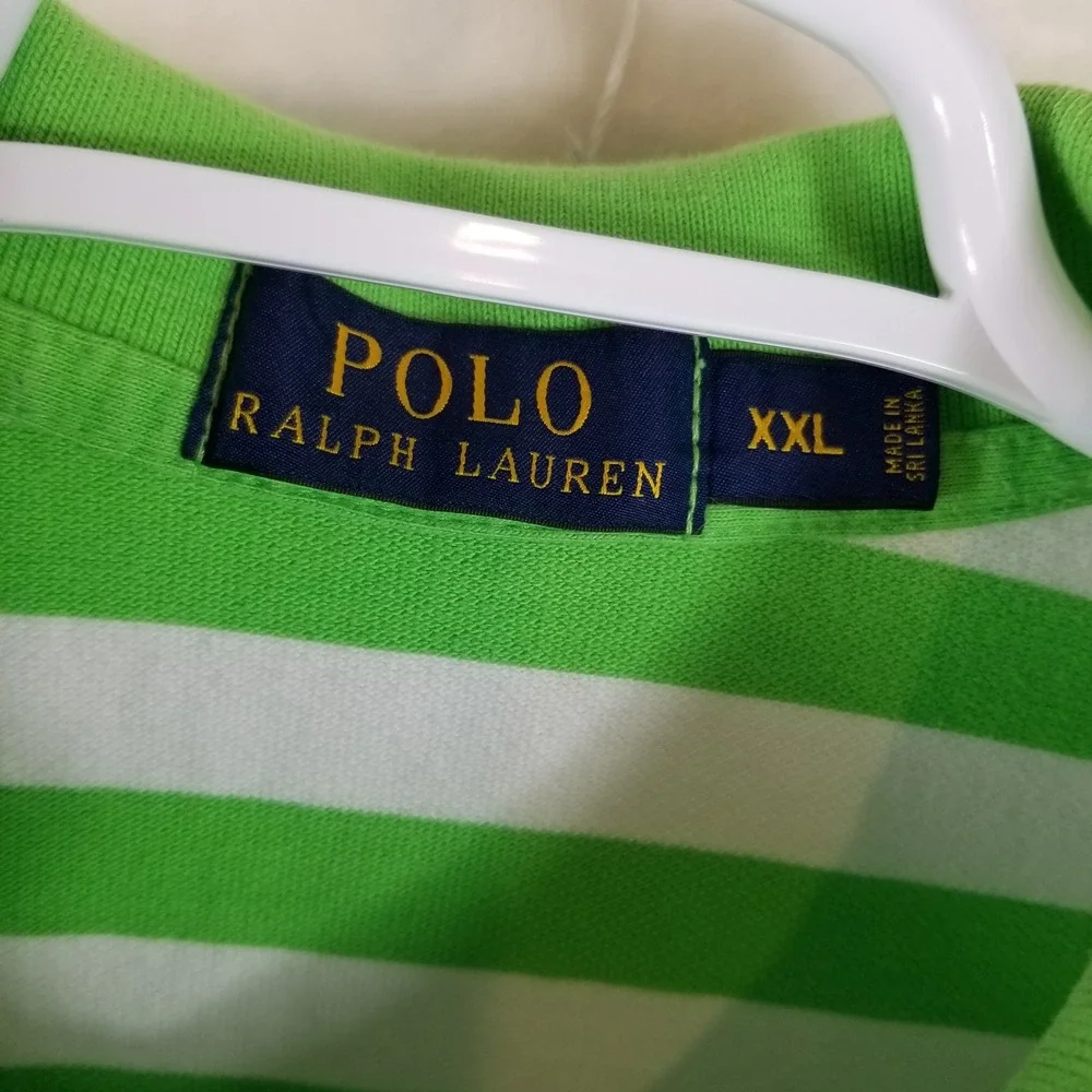 Polo Ralph Lauren Mens XXL Green White Striped Short Sleeve Cotton‎ Polo Shirt